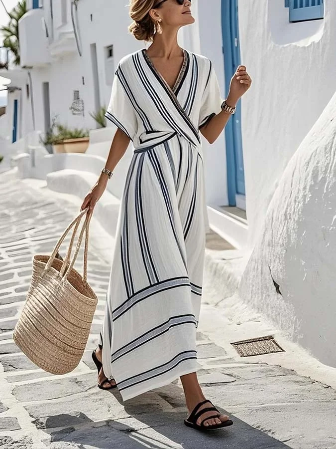 Women'S Loose Striped Print Dress 