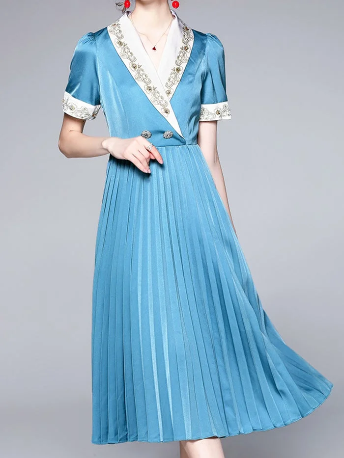 V-Neck Embroidered Fashion Midi Dress