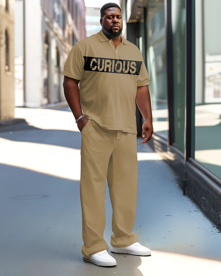 Men's Plus Size Curious Letter Polo Shirt Trousers Suit