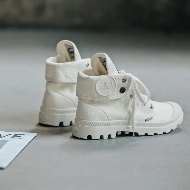 2021 Autumn winter canvas shoes British style Martin boots women's lace-up thick-soled flip-up women's shoes