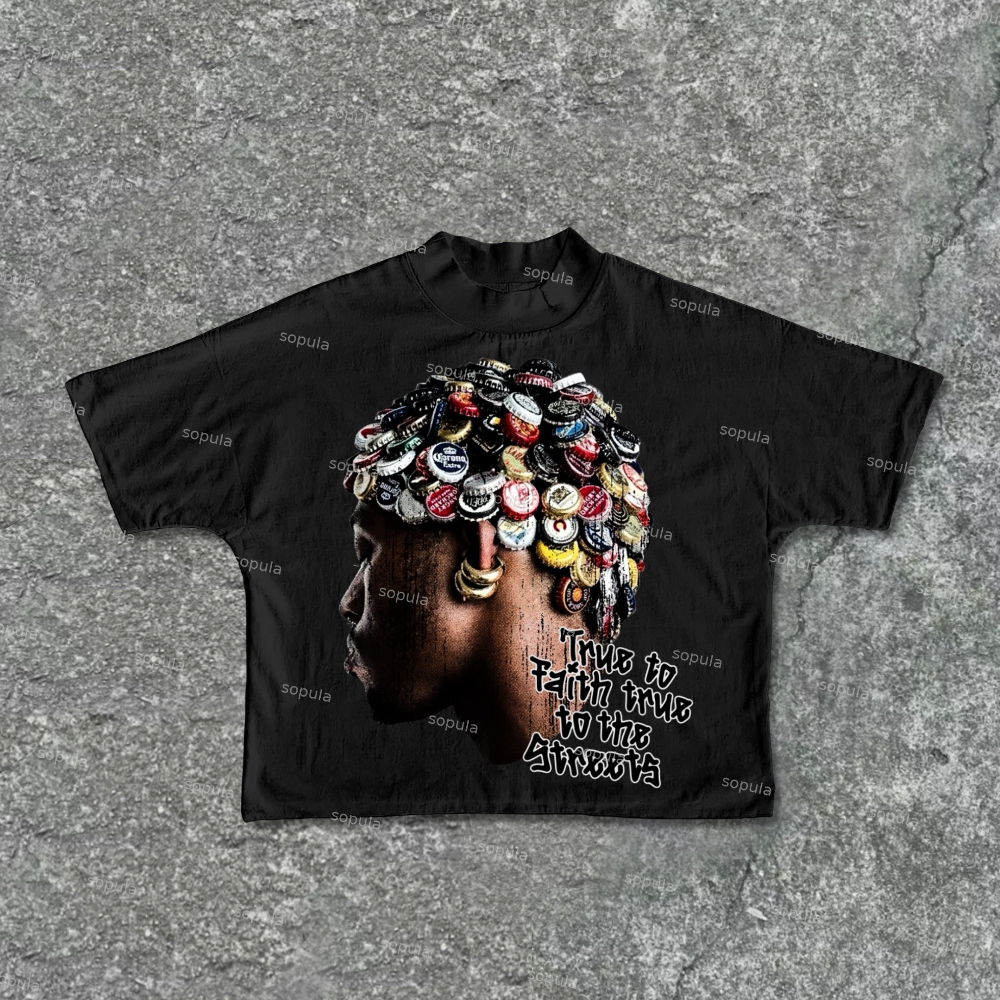Sopula Street Retro Head Graphic Cotton Cropped T-Shirts