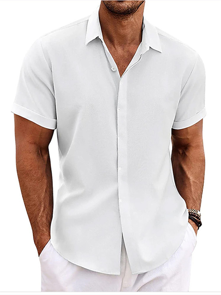 Men's Plus-size Shirt Solid Color Short-sleeved Lapel Shirt White Black Khaki Pink Green Gray Blue