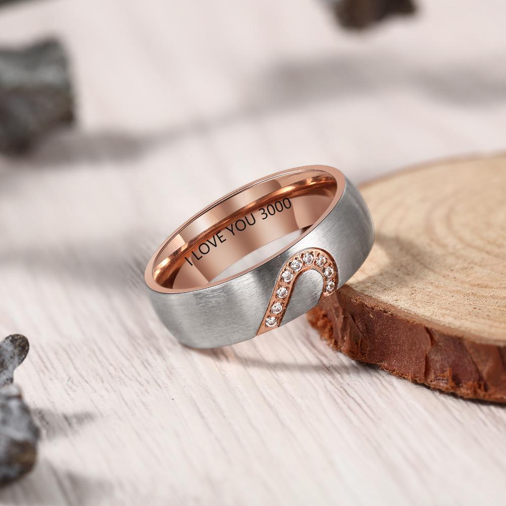 To My Love Ring Set Half Heart Matching Ring Promise Ring for Couple Engraving Text Rose Gold Personalised Ring for Her-Jessemade AU