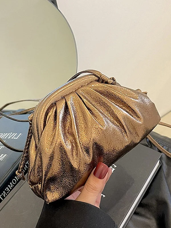 Pleated Shiny Solid Color Bags Crossbody Bags Handbags