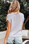 Women's Elegant Grey Bowknot Applique Cap Sleeve Crew Neck Sweater