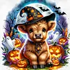Halloween Highland Cattle-Full Round Diamond Painting 40*40CM