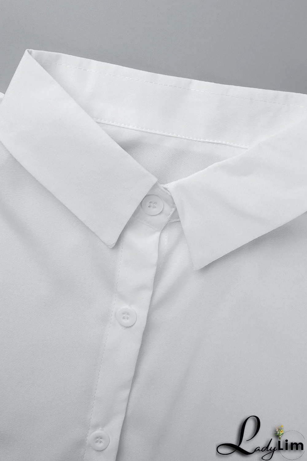 White Casual Solid Patchwork Buckle Asymmetrical Turndown Collar Tops