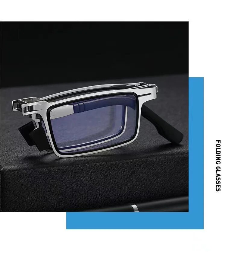 Likron Watches Steel Metal Folding Reading Glasses with Blue Light Filter and Portable Case