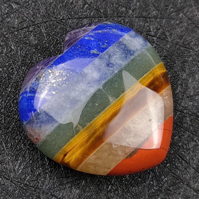 30mm Crystal Jade Colorful Love Heart Multi-Color Mosaic Peach Heart Plaything 7 chakra worry Stone