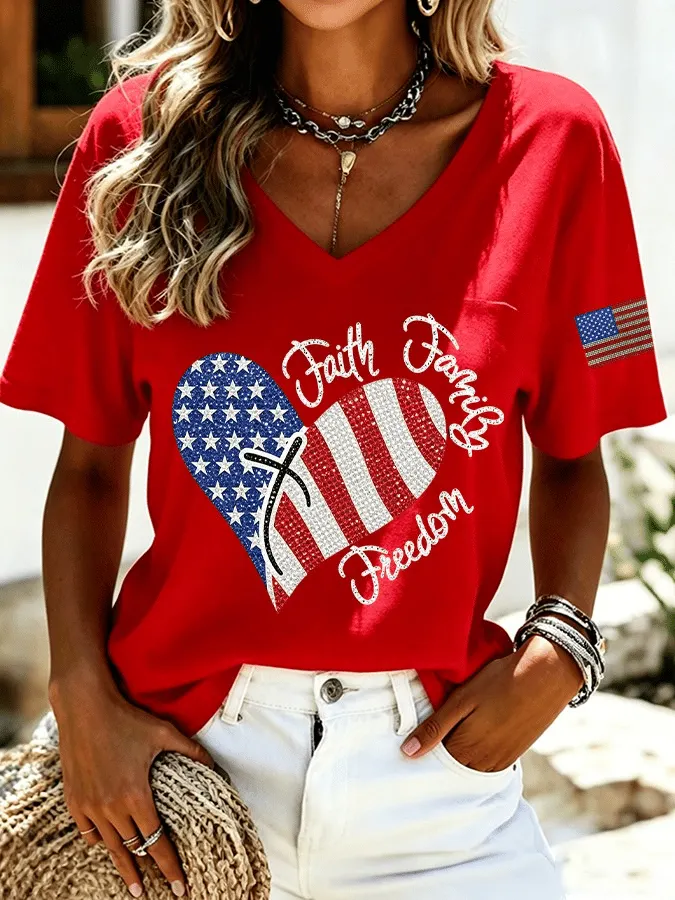Women's 250th Anniversary Independence Day Art Print V Neck T-shirt 