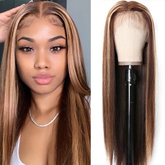 Daily Sales  | STRAIGHT HONEY BLOND OMBRE COLOR HIGHLIGHT 150% LACE FRONT NATURE WIG FOR WOMEN INVISIBLE PRE PLUCKED BETTYOU SERIES