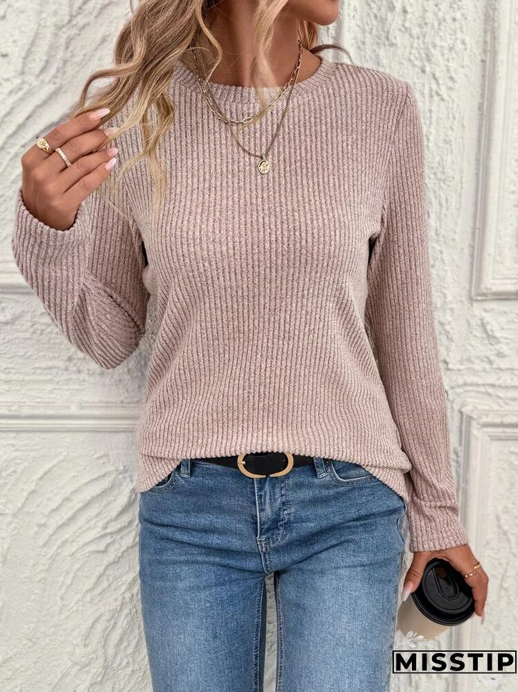 Women's Solid Color Round Neck Long Sleeve Casual T-Shirt