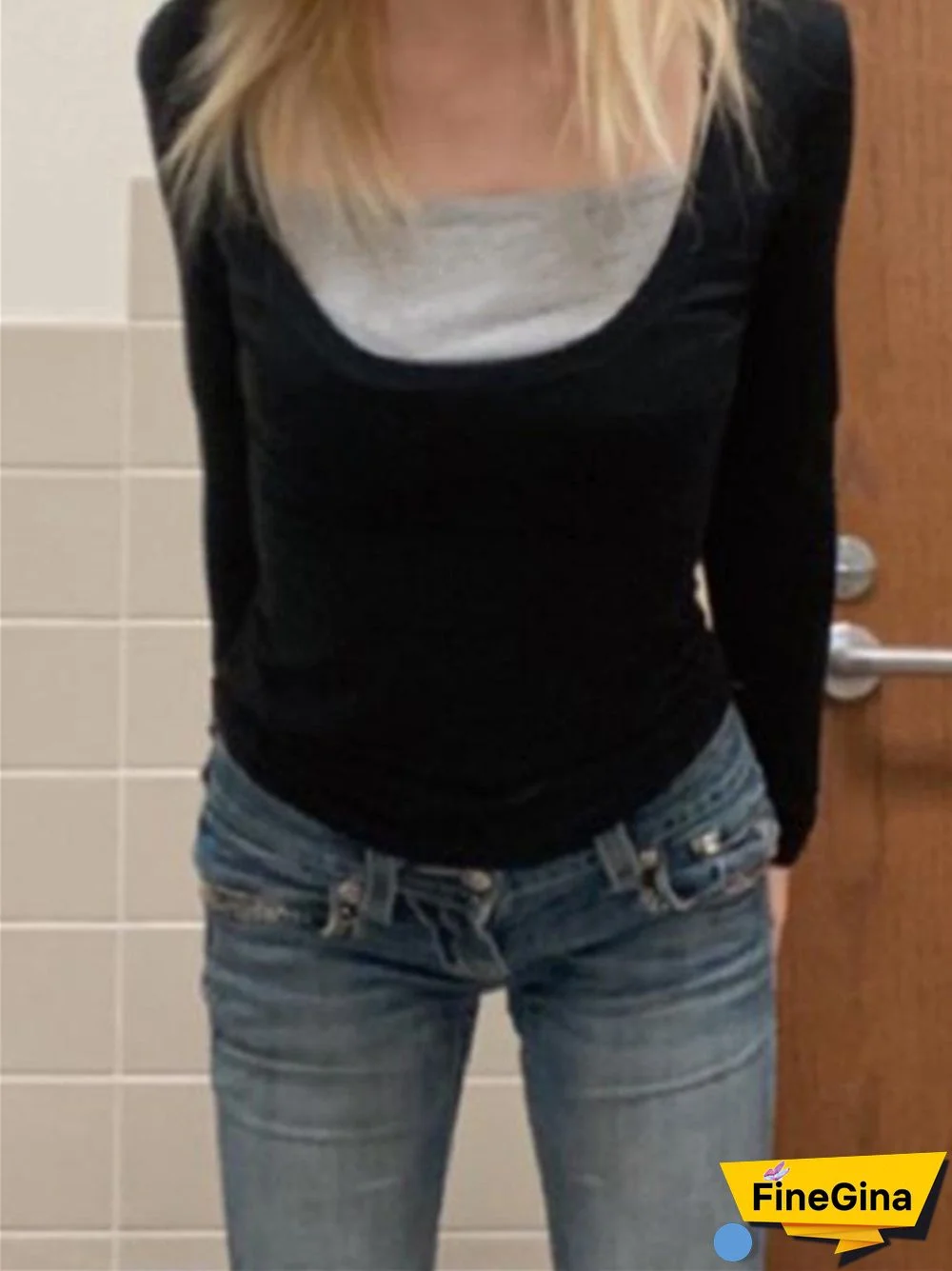 Vintage Patchwork T Shirts Y2K Skinny Aesthetic Black Tee Tops Streetwear Autumn Long Sleeves Tshirts 90S Cuteandpsycho