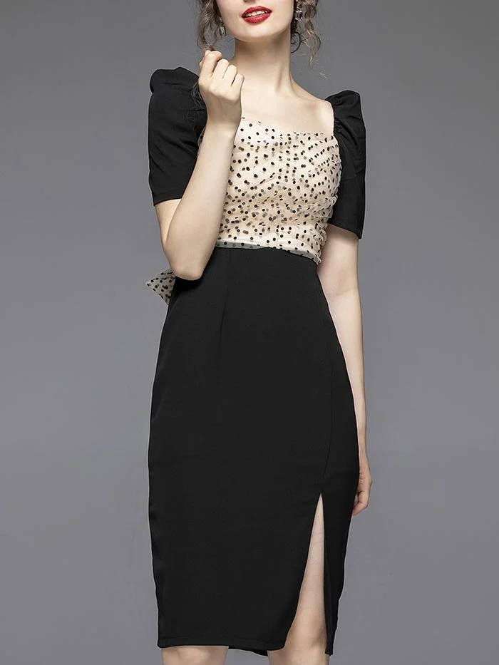 Sexy Polka Dot Mesh Bowknot Dress