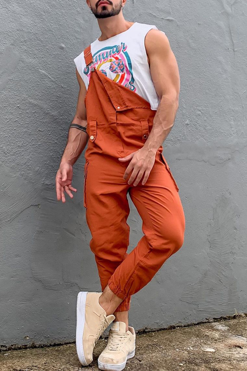 Casual Slim-Fit Solid Cargo Overalls Jumpsuit