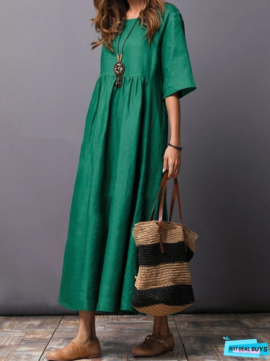 Solid Color Short Sleeve Loose Casual Maxi Dress