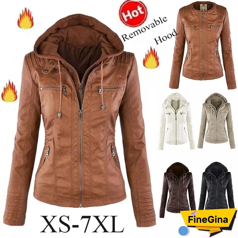 5 Color Long Sleeve Zipper Jacket Leather Jackets Coat Ladies Tops Motorcycle Coat Plus Size XS-7XL