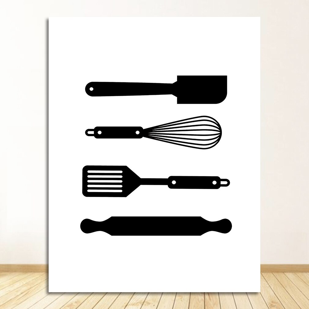 MOINES Kitchen Quote Wall Art Canvas Painting Prints Poster Kitchen Dining Room Decoration Picture Black White Cooking With Love
