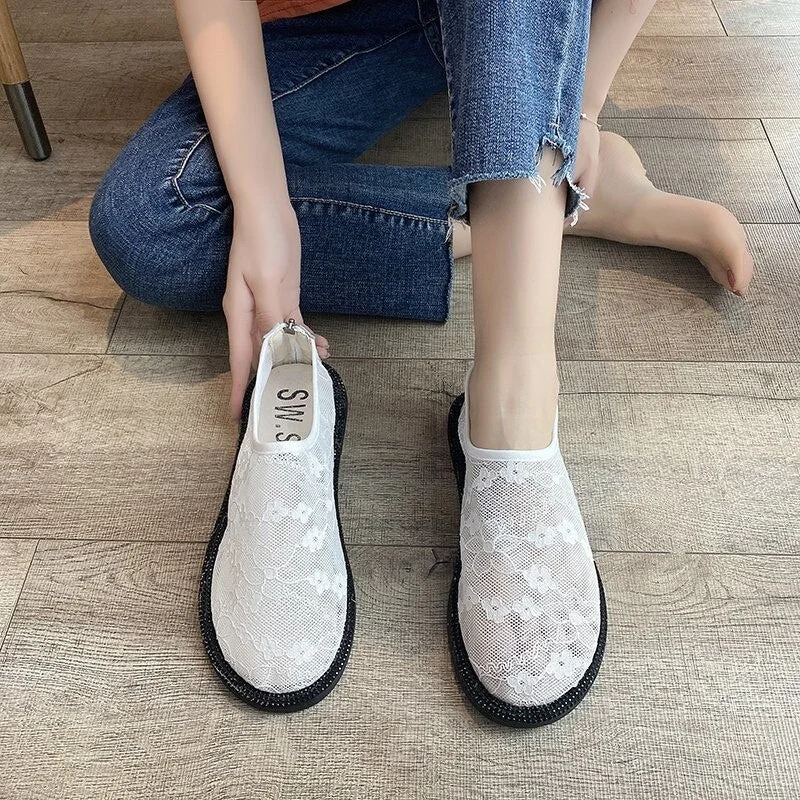 Women Flats Fashion Antiskid Shoes Woman Lightweight Sneakers Spring Summer Sexy Lace Mesh Casual Soft Flats Chaussures Femme