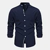 2023 Fashion Solid Color Stand Collar Casual Long Sleeve Cotton and Linen Shirt