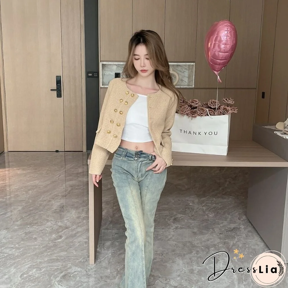 Double-breasted Gold Buckle Coats Women Fall Korean Fashion Temperament Jackets Female Elegant Outwear Mujer
