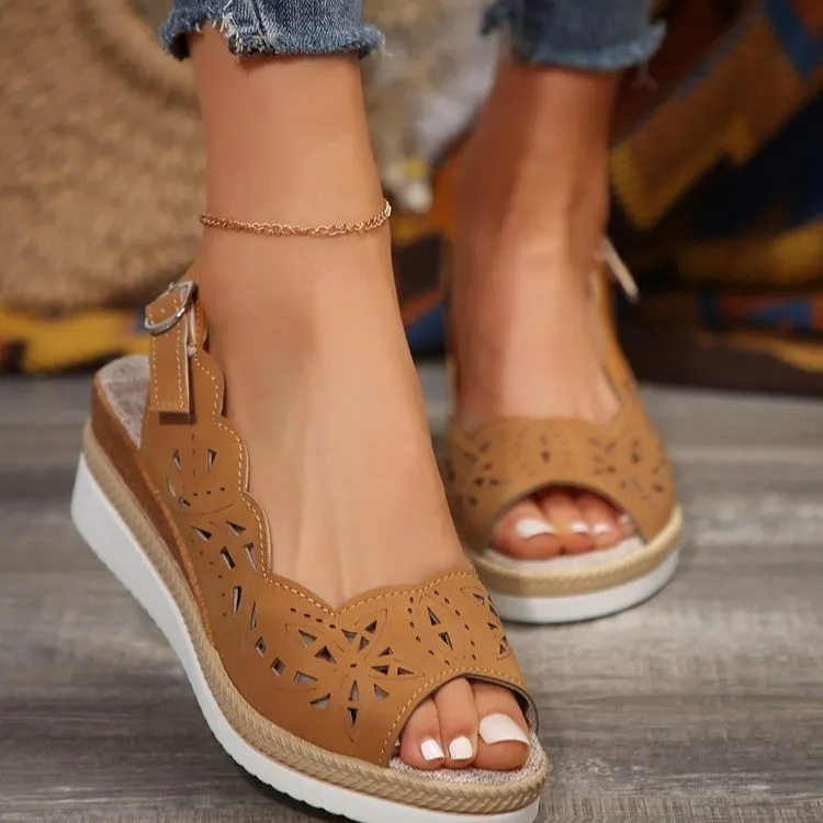 Breakj Breakj New Summer Women's Slope Sandals Large Thick Bottom Slope And Fish Mouth Sandals Belt Buckle