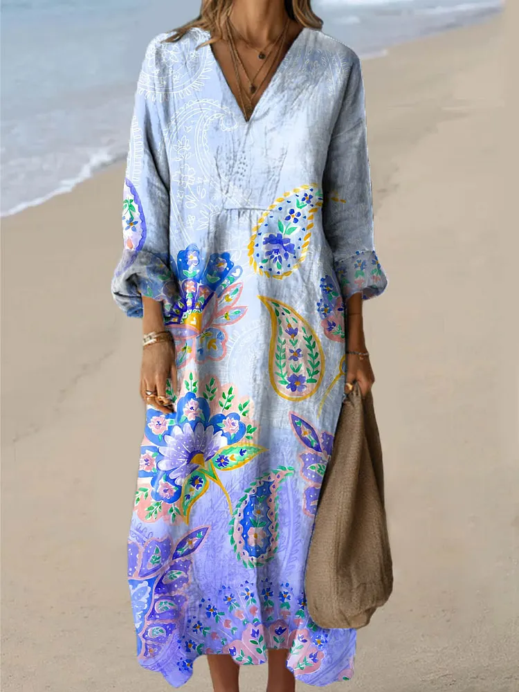 Women's Floral Pattern Art Print Cotton Dress