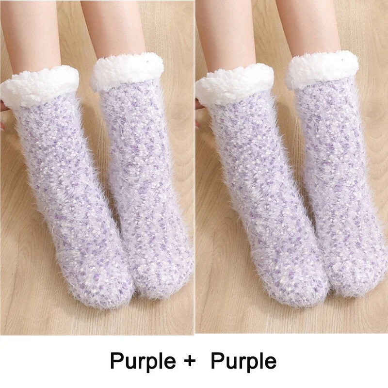 2PCS Warm Floor Socks Women Winter Socks Thick Plush Non-slip Female Sleeping Home Sox Christmas Gifts Harajuku Design for Girls