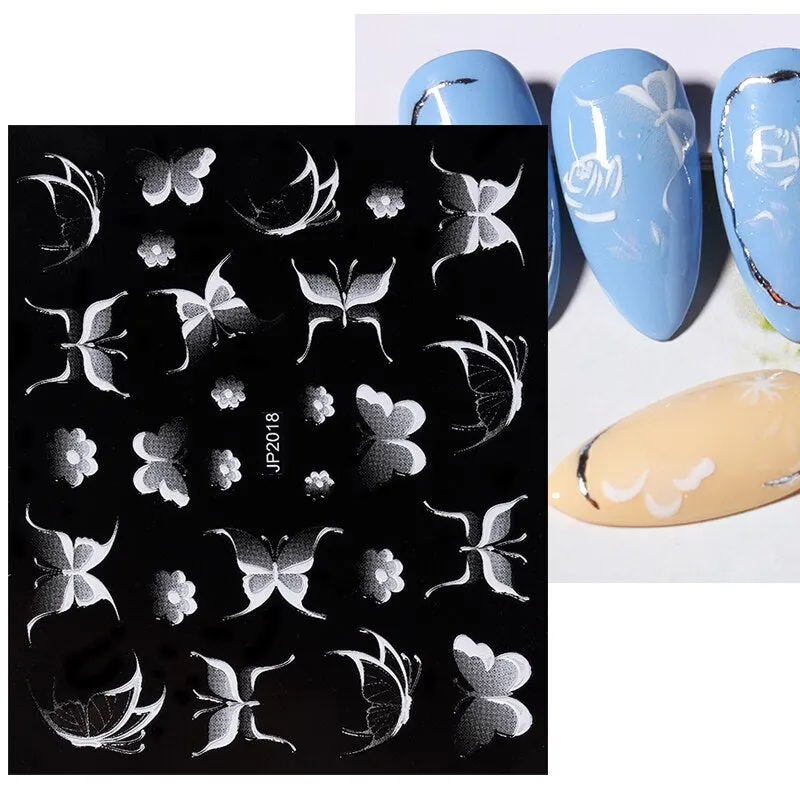 1 Sheet White Embossed Flower Lace Sticker Decal Wedding Nail Art Designs Floral Butterfly Japanese Manicures Nail Decoration