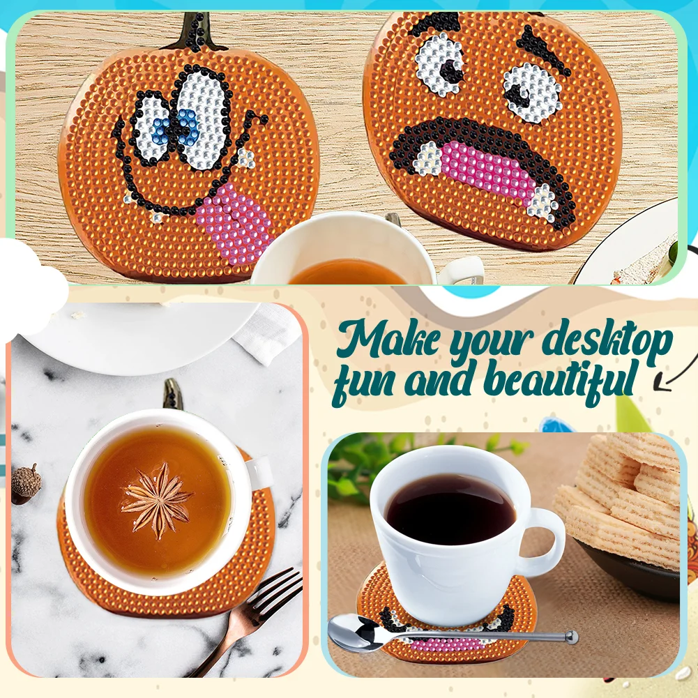 8pcs DIY Odd Pumpkin Diamond Painting Art Coaster Kit Special Shape Drill Diamond Painting