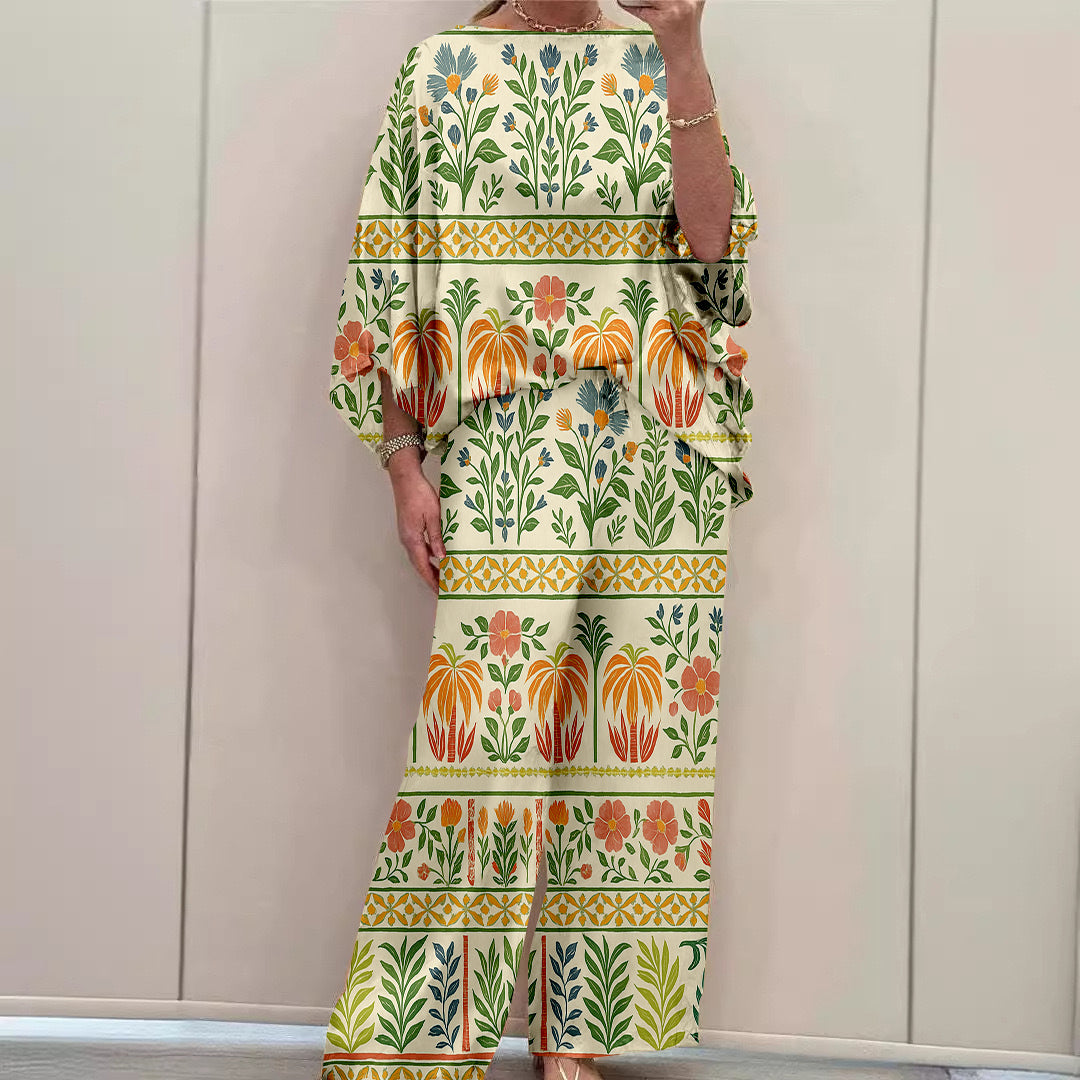 Women Long Sleeve V-neck Graphic Floral Printed Top