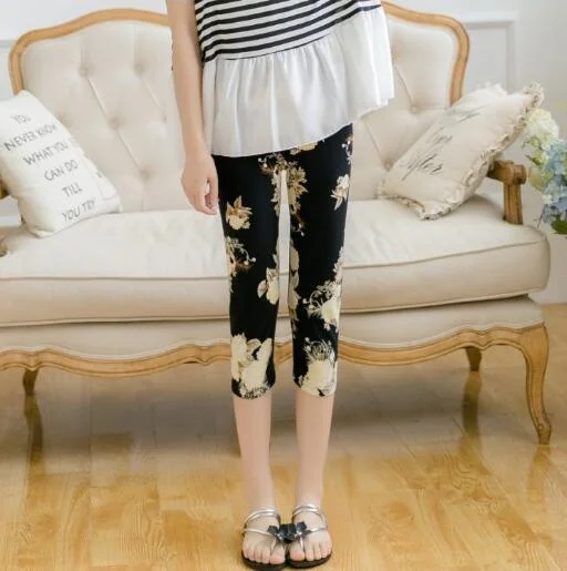 CUHAKCI Summer Printing Women Leggings Cropped Pants Casual Stretched Graffiti Tie Dyed Elastic Capris