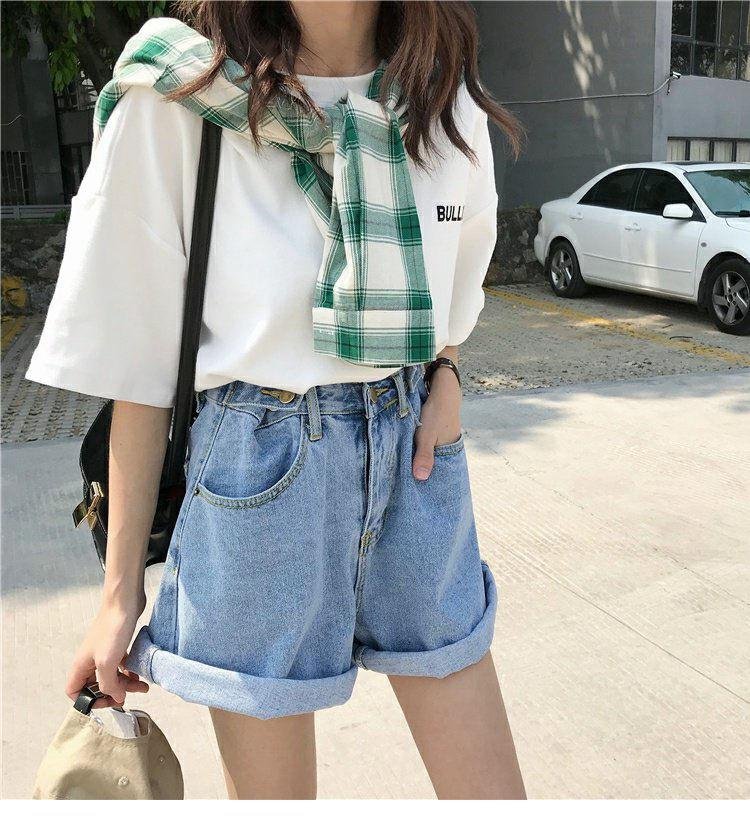 FTLZZ New Summer Women High Waist Blue Denim Shorts Vintage Female Wide Leg Solid Color Loose Jeans Shorts