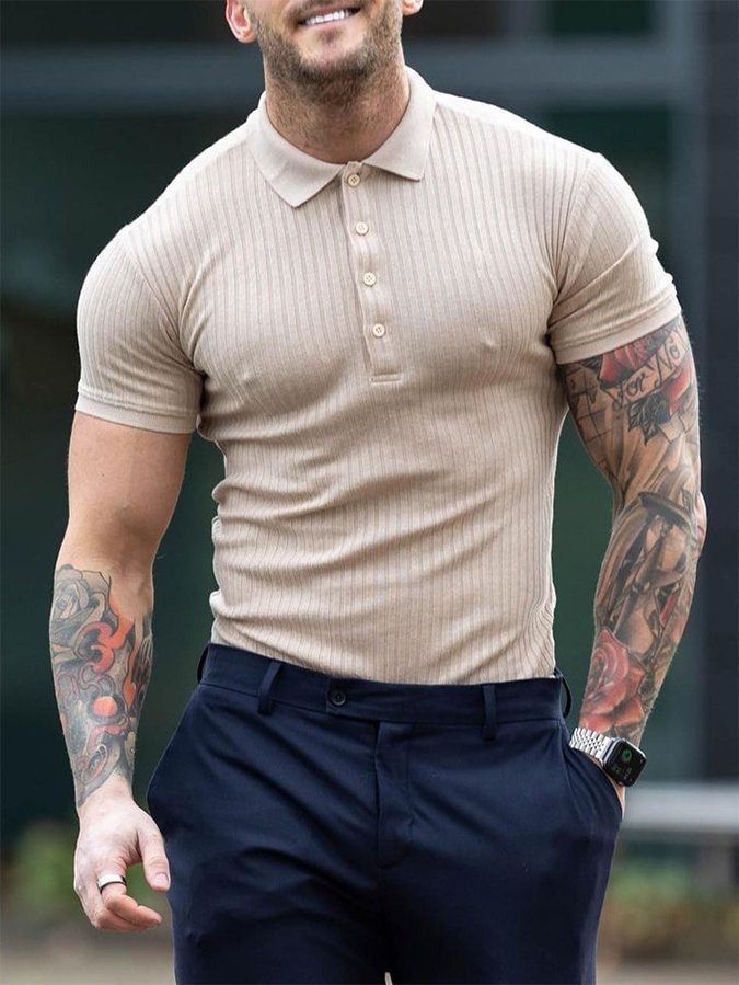 Men's Short Sleeve Beige Polo Shirt