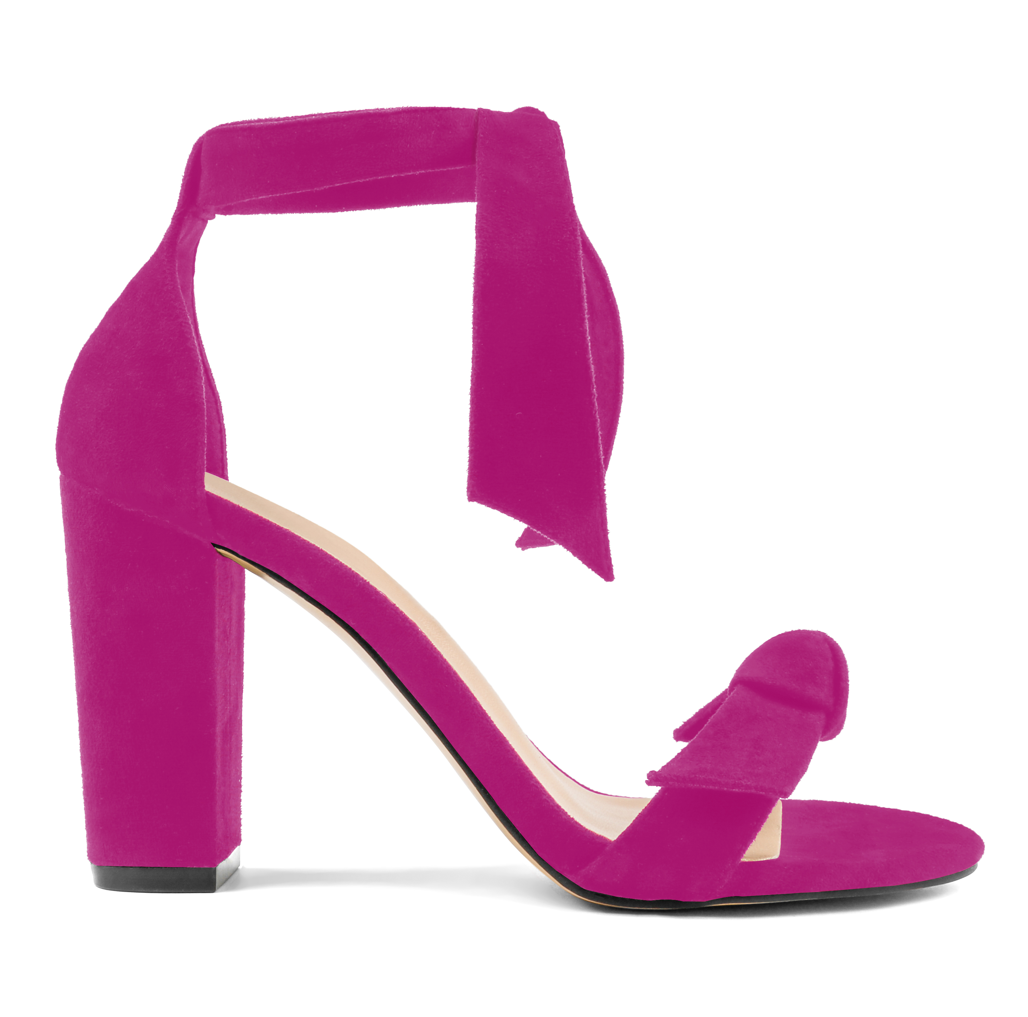 90mm Women's Bowknot Ankle Strap Pumps Block Heel Dress Party Suede Sandals Summer Shoes-MERUMOTE