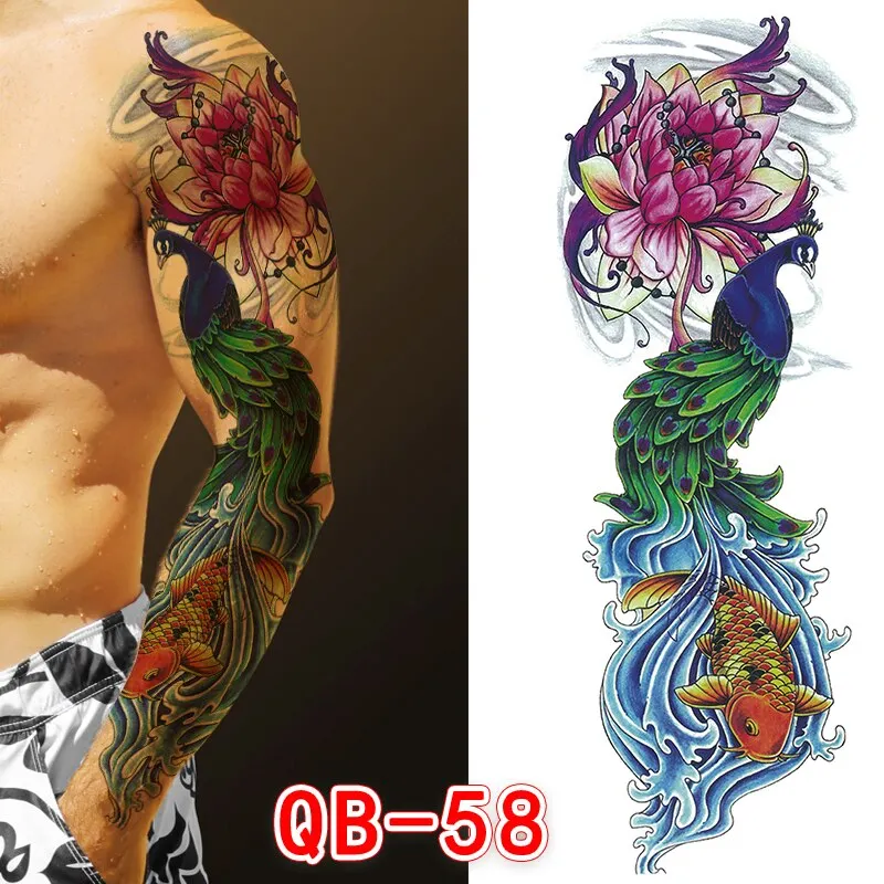 Sdrawing Men Temporary Tattoos Large Arm Sleeve Tattoo Sticker Dragon Tiger Fish Full Skull Totem Wolf Waterproof Fake Tattoo for Women