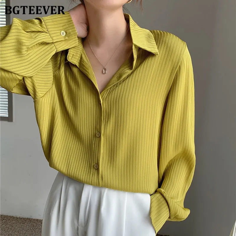 BGTEEVER Office Ladies Striped Women Blouses Tops Full Sleeve Loose Women Shirts Elegant Spring Blusas Mujer 2021