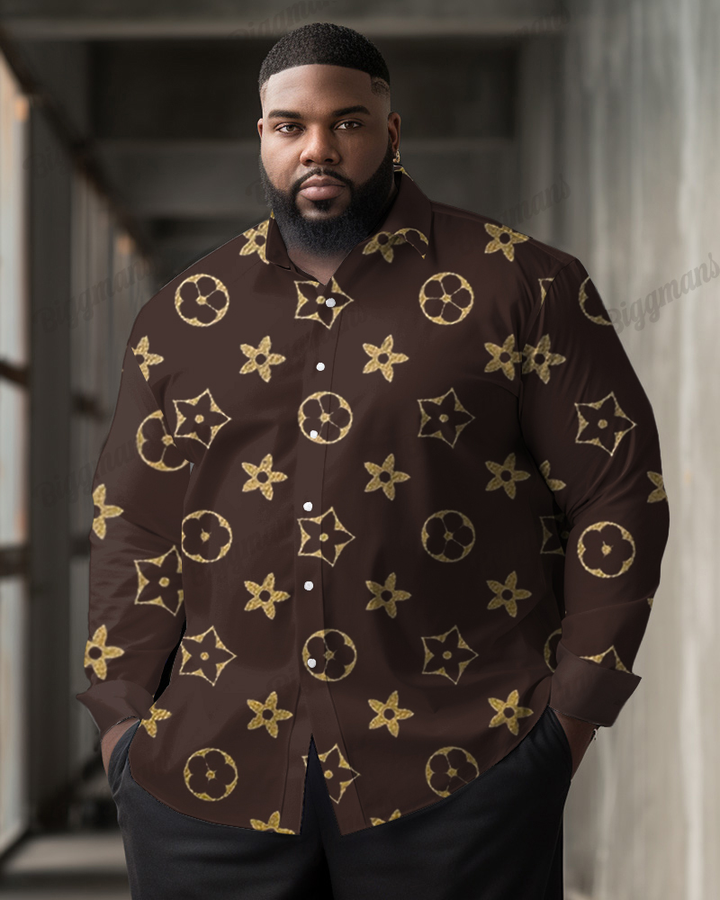 Men's Plus Size Fun Flower Prints Casual Long Sleeve Shirt