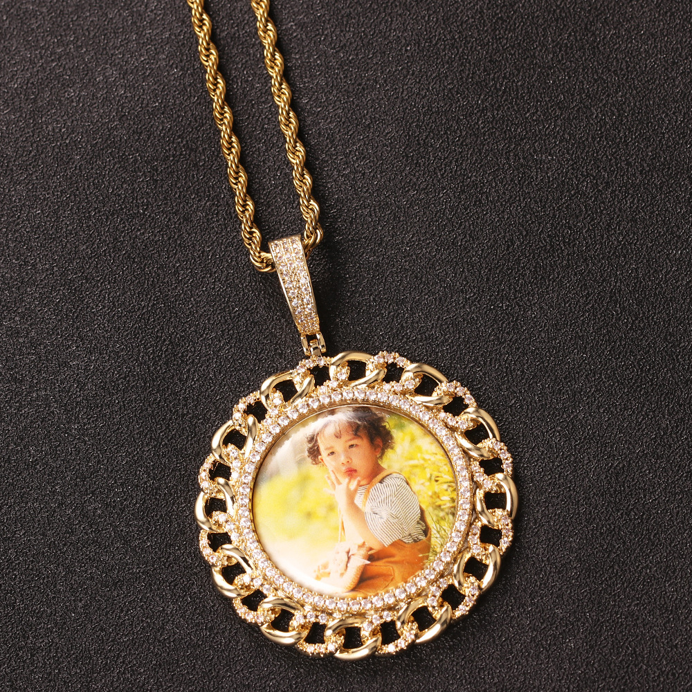 Custom Photo Round Cubic Zirconia With 3MM/4MM Chain Pendants