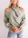 Solid Color Halterneck Hollow Long Sleeve Simple Sweater