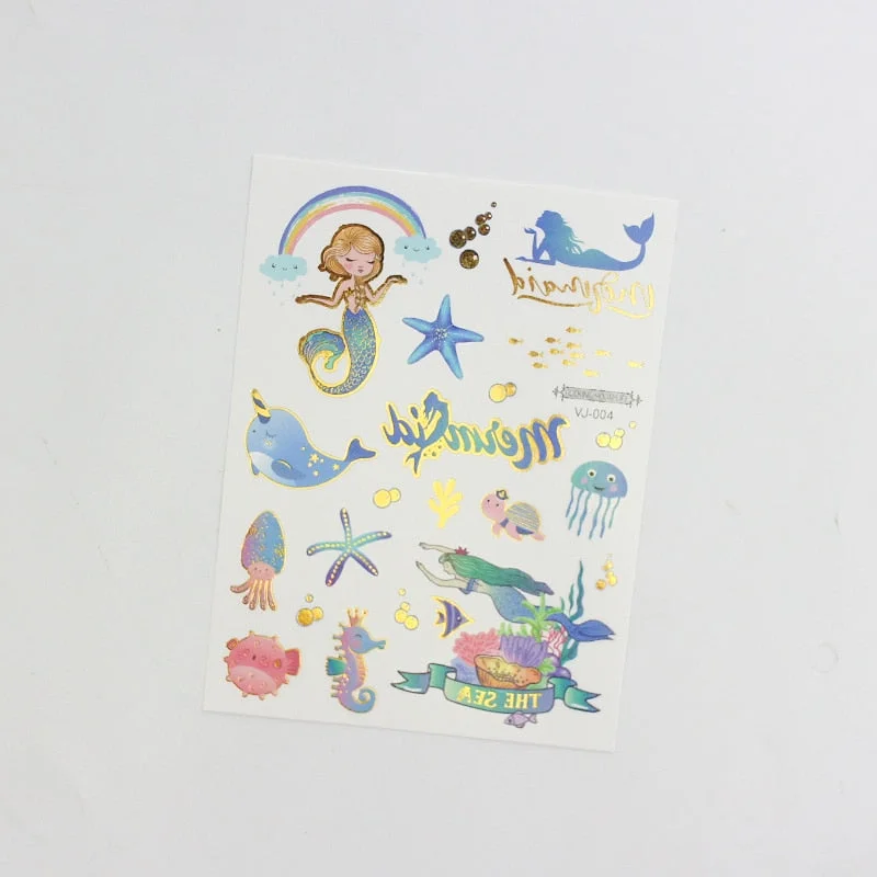 water tattoos for kids cartoon silver gold tattoo sticker sea mermaid temporary tattoos children girls hand tattoo finger decal