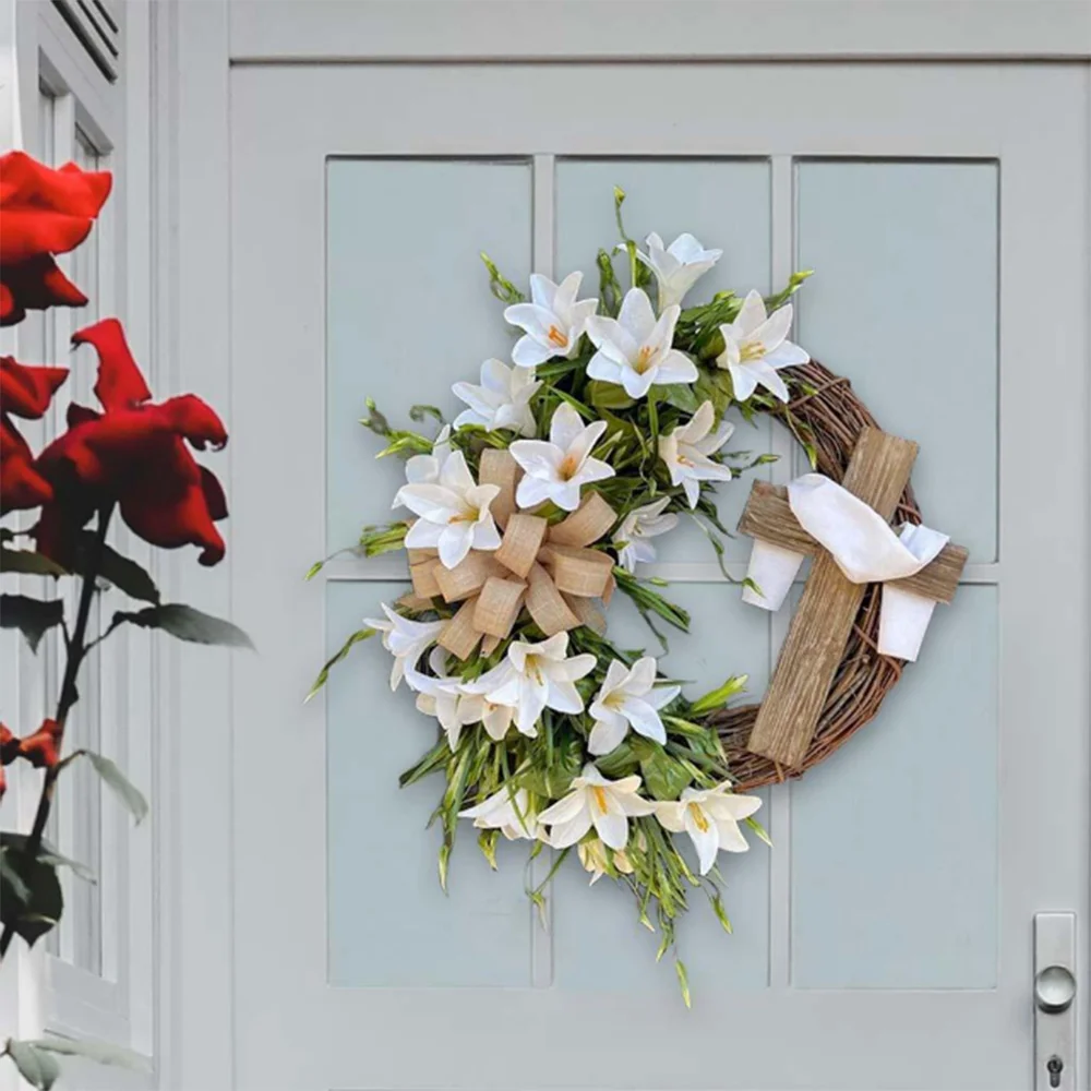 Easter Cross Rattan Ornament Round Simulation Garland