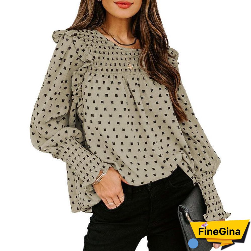 Grid Ruffle Chiffon Top