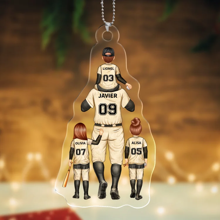 Llavero navideño de acrílico béiabol papá y niños 1-4 nombres y personajes personalizados