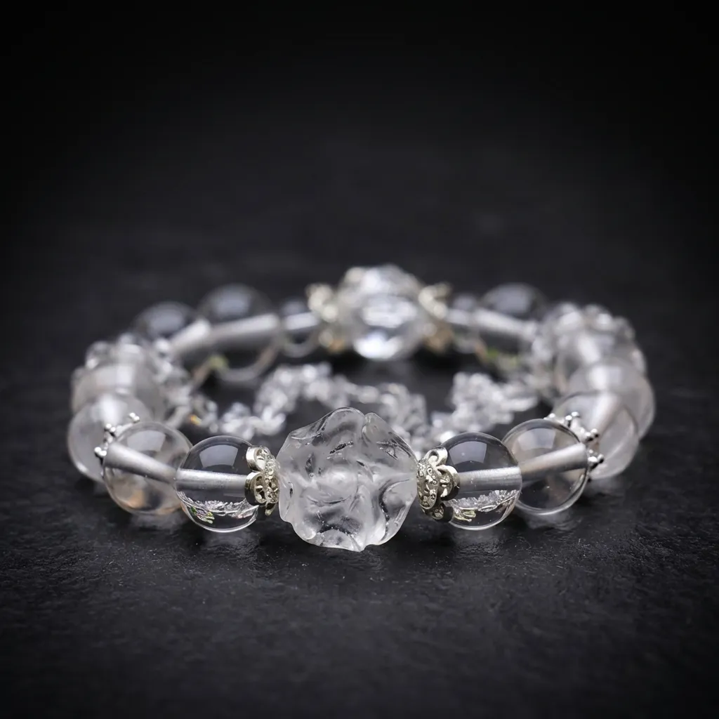 JiStones Ethereal Radiance: Hand-Carved White Crystal Rose & Butterfly Tassel Bracelet Geometric Sugar Cube