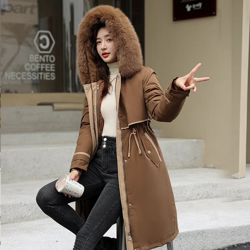 Woherb Detachable Cotton-Padded Clothes To Overcome The Female Winter 2024 New Live Live Face Long Over The Knee Thick Cotton Clothes-Outfit Ideas