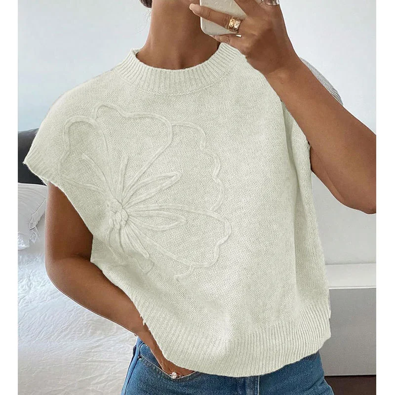 Athvotar Athvotar Loose Women's Sweater Solid Color Knitted Embroidered Sleeveless Vest Vest Topess
