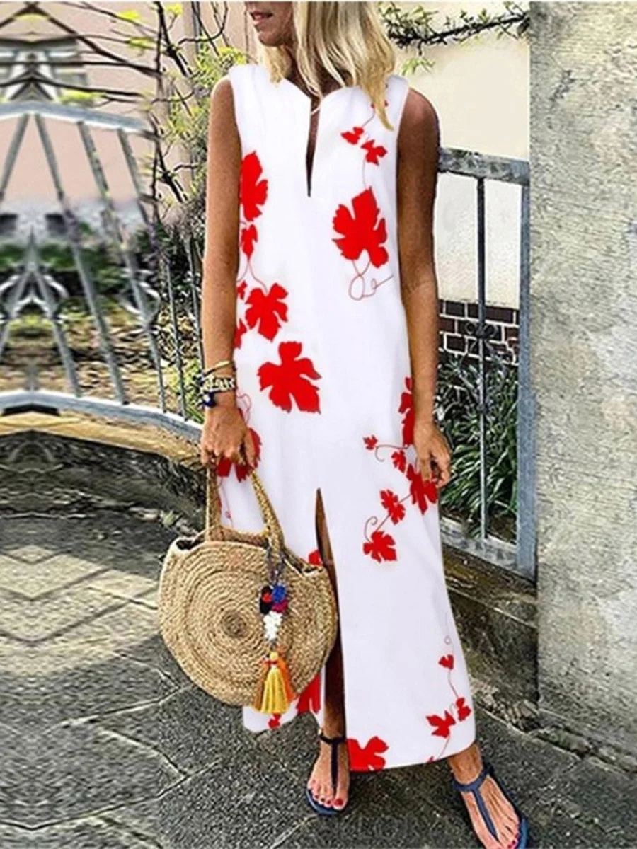 V-Neck Sleeveless Floral Dress