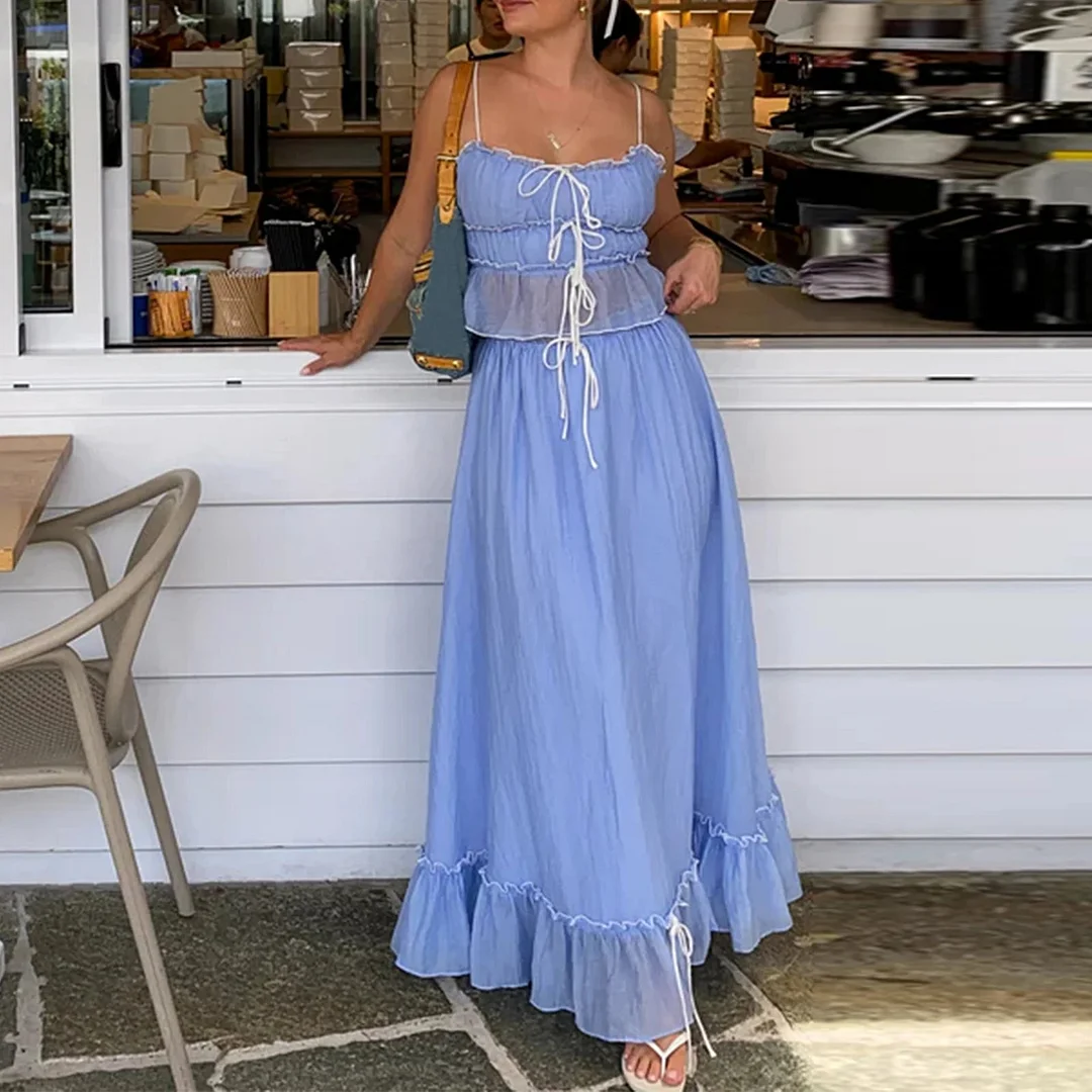 Toloer Cami Tie Up Top And Maxi Skirt Set-Outfit Ideas