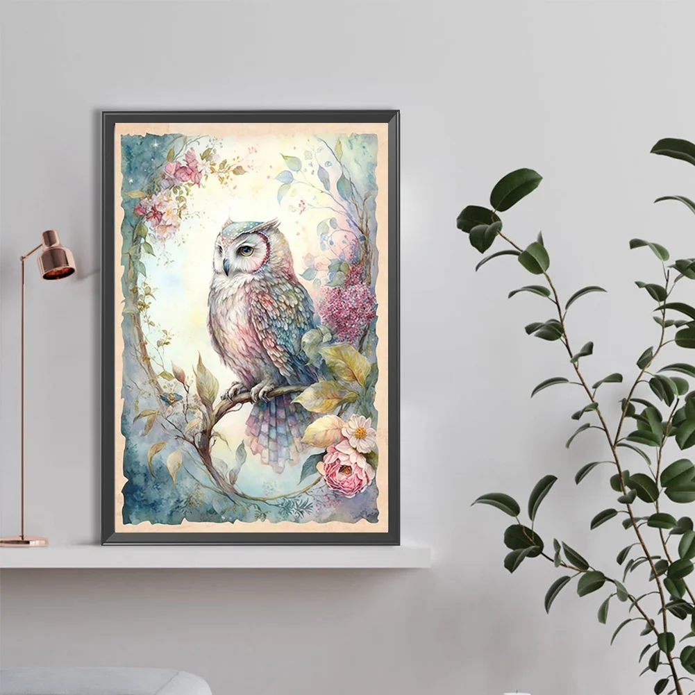 Diamond Painting - Full Round Drill - Flower Owl(Canvas|40*60cm)